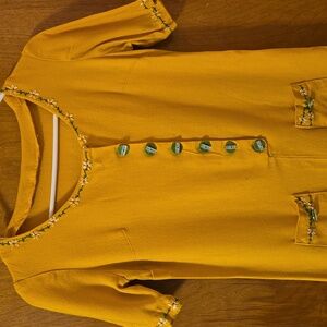 Vintage Handmade Yellow Daisy Button-Front Dress with Pockets XS: A